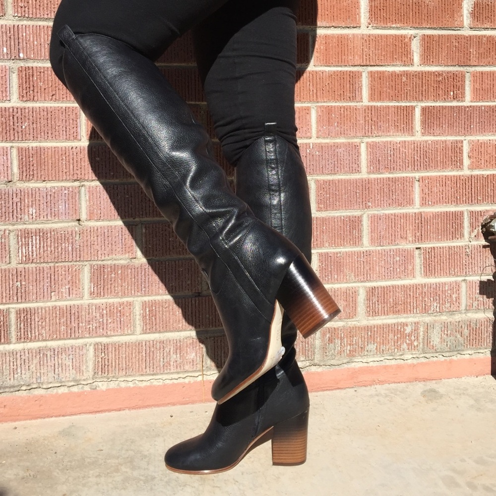 Via Spiga Black Leather Tall Heel Boots Sz6